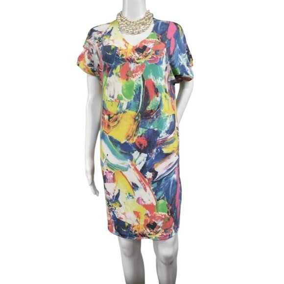 NWT Nally & Millie Short Sleeve Paint Print V-Neck Mini Dress S/M - Picture 3 of 7